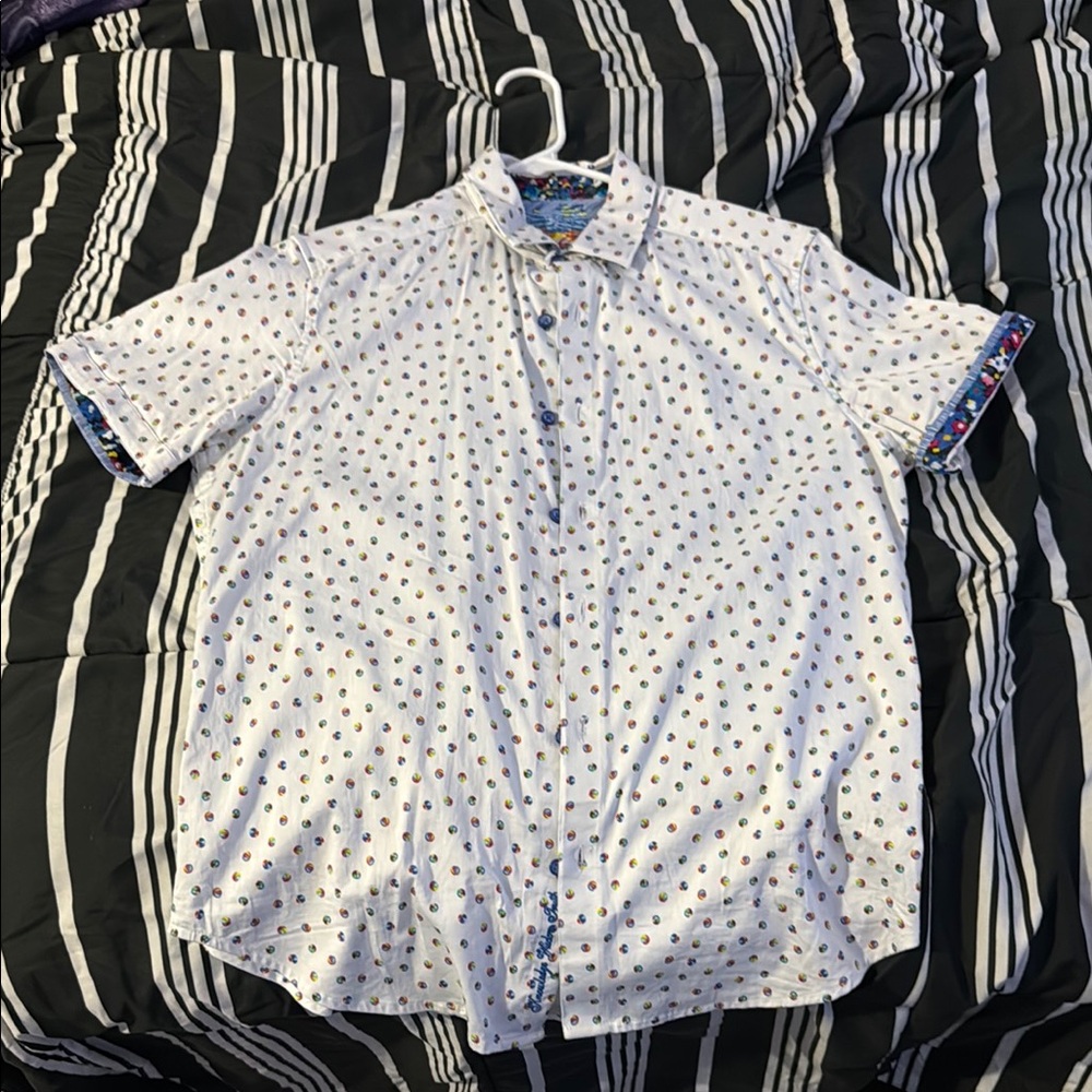 Men's White Patterned Short Sleeve Shirt